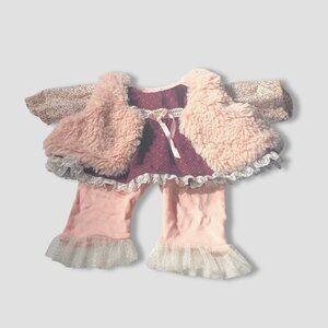 Vintage Doll Dress Plush Bundle Vest Nicole Miller Leggings Floral Peach/Cream